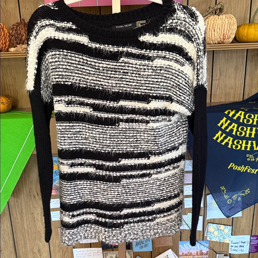Ivanka Trump Black and Cream Striped Sweater
